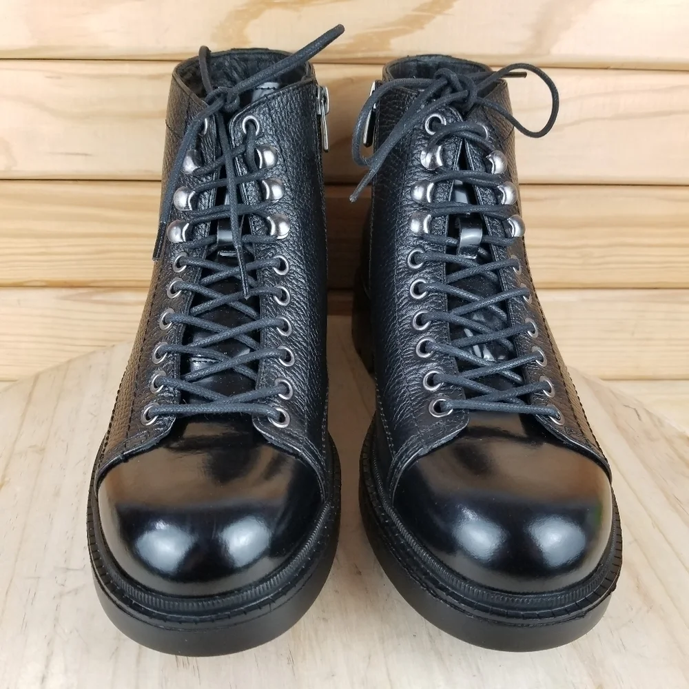 Men's 100% Genuine Leather Black Ankle Boots 7 US Paul Branco Side Zip Lace-up